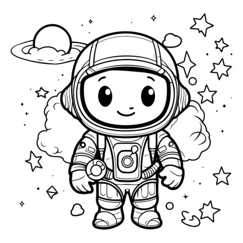 Coloring book for children: astronaut in spacesuit. Vector illus