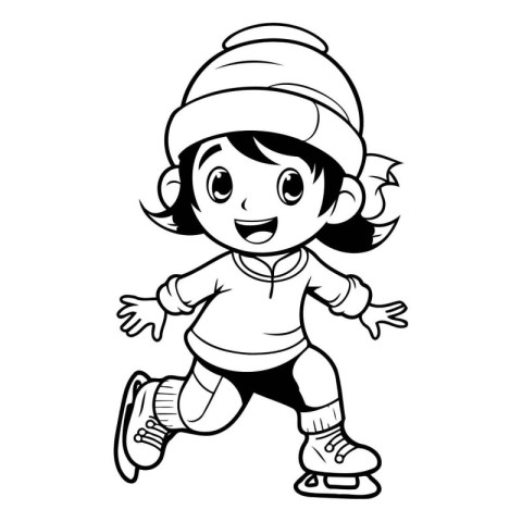 Illustration of a Cute Little Girl Skating - Coloring Book