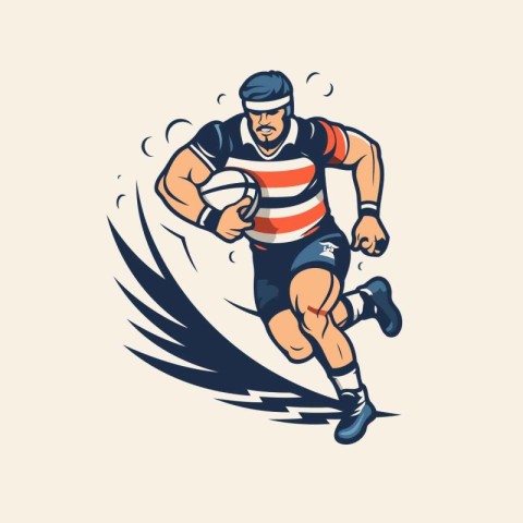 Rugby player running with ball. vector illustration graphic desi