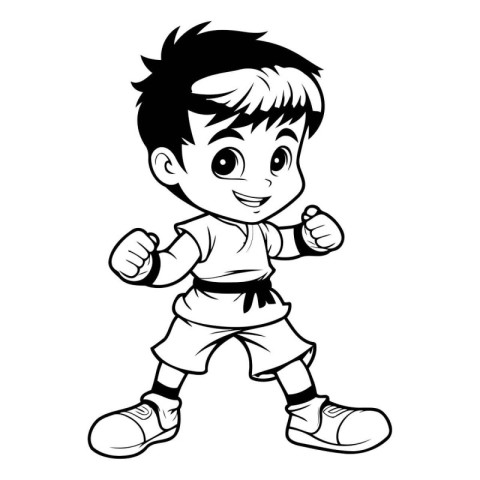 Cartoon Illustration of a Kid Boy Boxing for Coloring Book