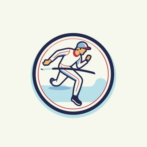 Winter sport icon with ice hockey player in action. Vector illus