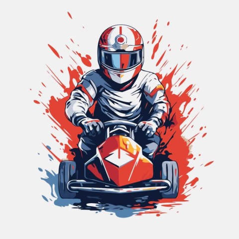 Vector illustration of karting man in helmet racing on race trac