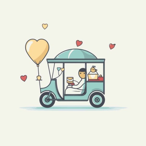 Vector illustration of a man riding a tuk tuk with a couple in l