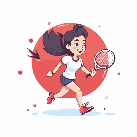 Cute girl playing tennis. Vector illustration in cartoon style o