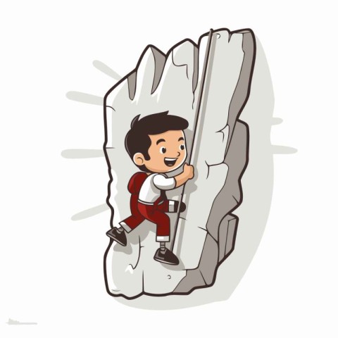 Cartoon rock climber climbing on a cliff. Vector illustration.