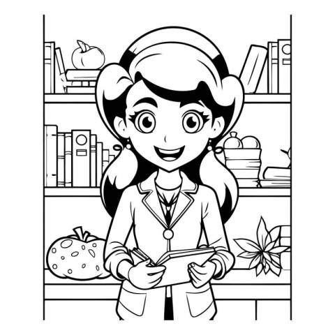 School teacher girl cartoon in library design vector illustratio