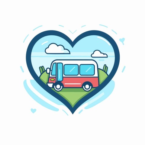 Vector illustration of camper van in heart shaped patch on white