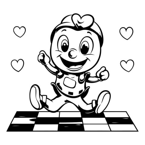 Illustration of a Kid Boy Playing Chess with Heart Shaped Hearts