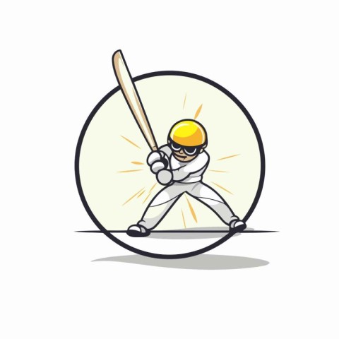 Baseball player hitting the ball with bat in circle vector illus