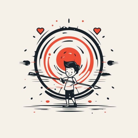 Cute little boy playing archery. vector illustration. Cartoon ch
