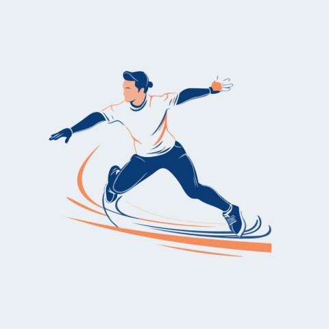 Skiing man. Winter sport. Vector illustration on white backgroun