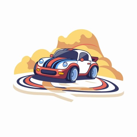 Car on the road. Vector illustration in cartoon style on white b