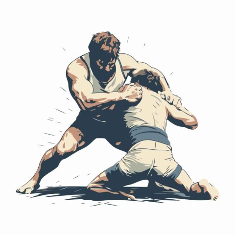 Rugby players. Vector illustration of two men fighting for ball.