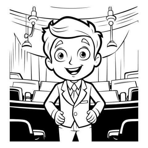 Black and White Cartoon Illustration of Businessman Character in