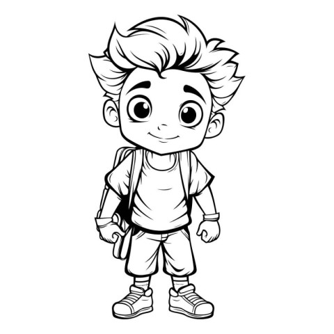 Vector illustration of Cute schoolboy with backpack on white bac