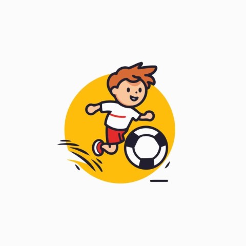 Kid playing soccer. Flat style vector illustration on white back