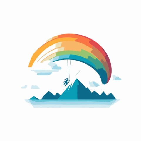 Paraglider with rainbow in the sky. Vector illustration.