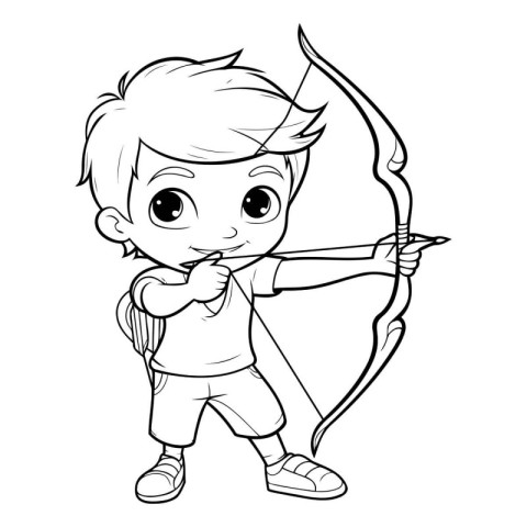 Cute little boy with bow and arrow. Vector illustration for colo