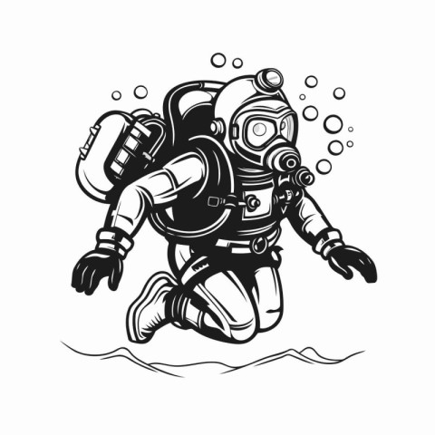 Diver in a diving suit with a diving mask. Vector illustration.