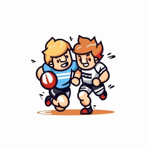 Rugby players. Cartoon vector illustration. Team sport icon.