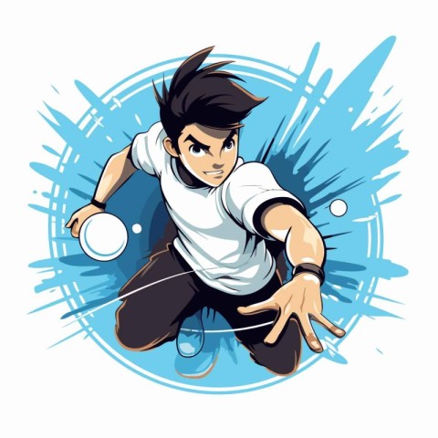 Vector illustration of a man playing table tennis with ball on g