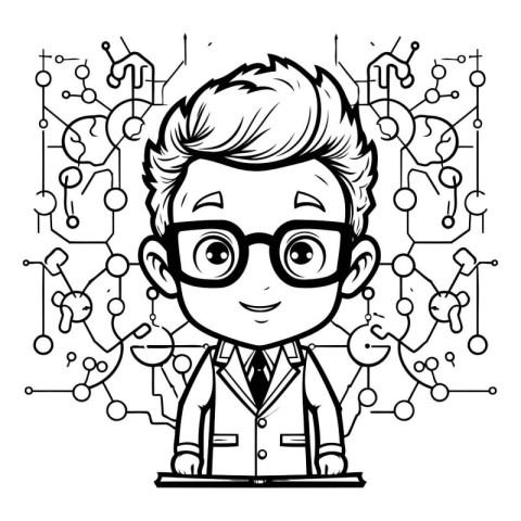 Black and White Cartoon Illustration of Boy Student or Teacher C