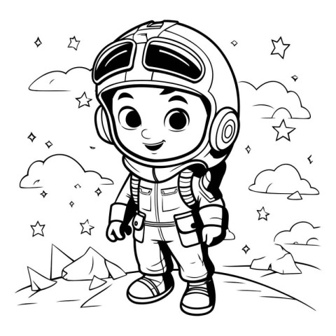 Cute cartoon astronaut in space. Vector illustration for colorin