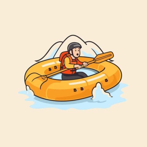 Man on inflatable ring in water. Vector illustration in cartoon