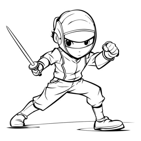 illustration of a ninja with a sword on a white background.