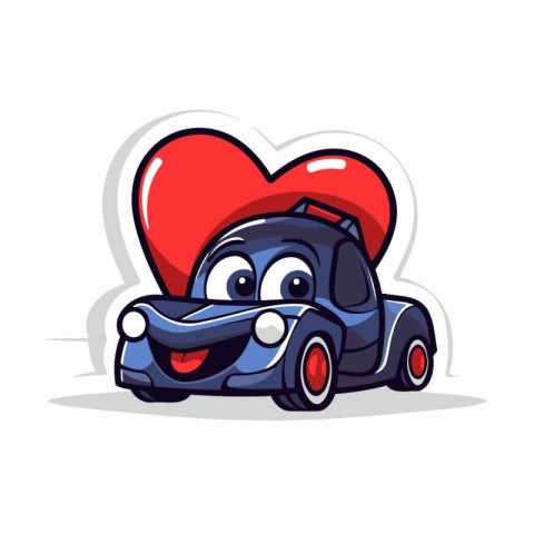 Car with heart cartoon character vector illustration. Valentines