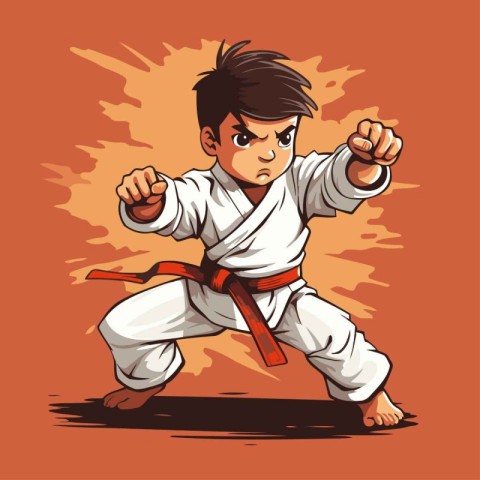 Karate boy. Vector illustration of a karate boy with a red belt.