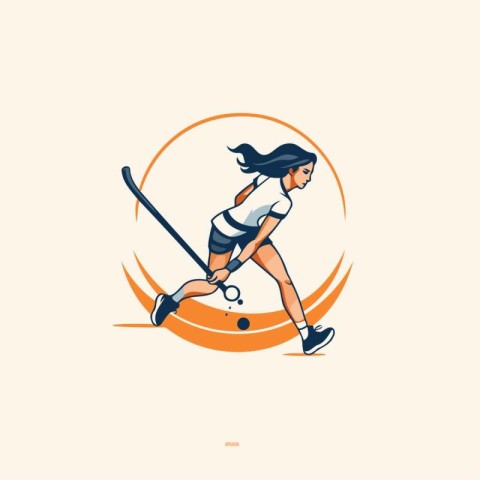 Beautiful girl playing hockey. Vector illustration of a woman ho