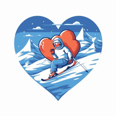 Skiing in the shape of a heart. Vector illustration.