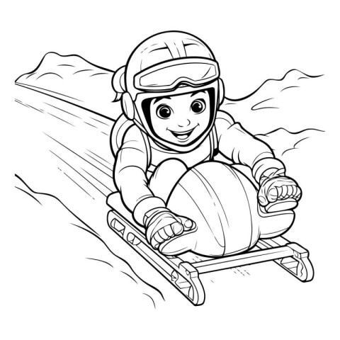 Cartoon skier on a snowmobile. Vector illustration for coloring