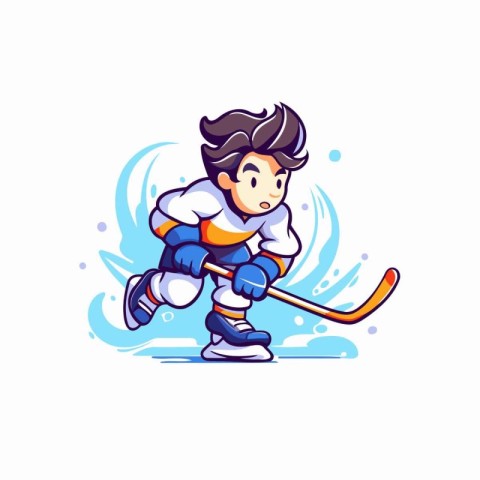 Hockey player with stick and puck. Vector illustration in cartoo