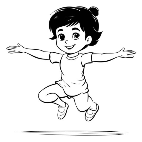 Illustration of a happy little girl jumping on a white backgroun