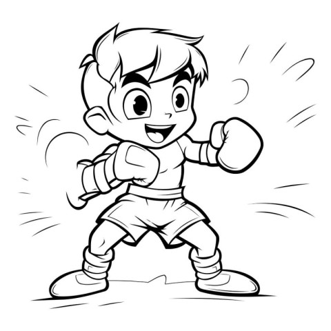 Cartoon Illustration of Kid Boxing Sport Character for Coloring