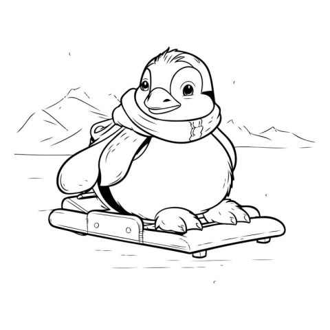 Snowman on a snowboard. Coloring book for children.