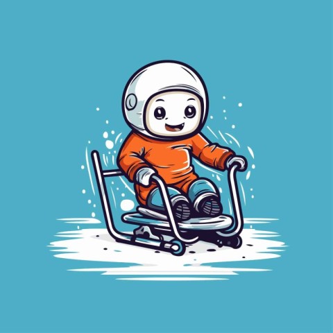 Vector illustration of a little boy in a helmet riding a sled.