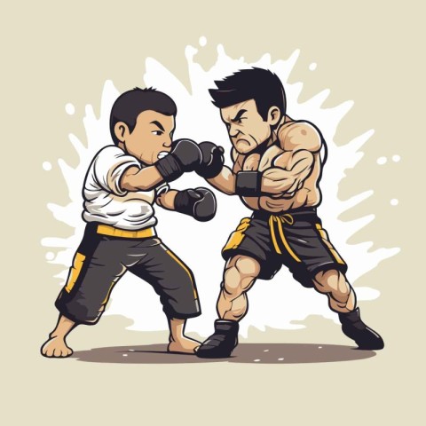 Two kickboxers sparring. vector illustration of two kickbox figh