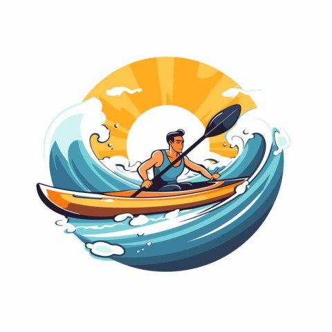 Man paddling in a kayak. Vector illustration on white background