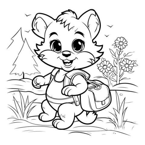 Black and White Cartoon Illustration of Cute Fox Animal Characte