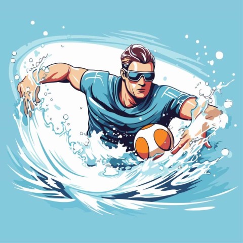 Vector illustration of a male surfer with a ball in his hand.