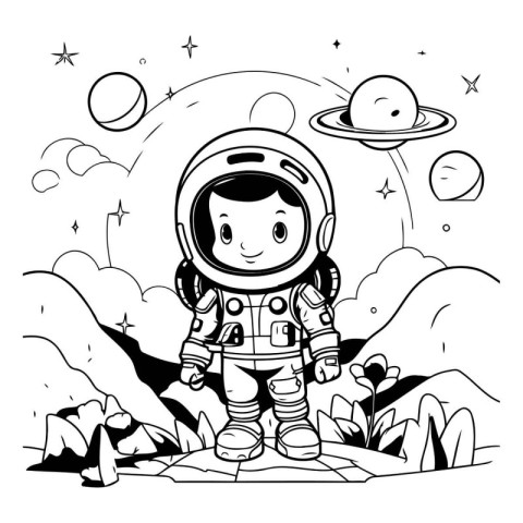 astronaut boy cartoon in the space scene vector illustration gra