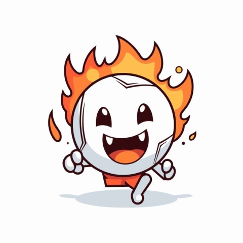 Burning soccer ball cartoon character vector illustration. Flat