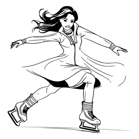 Ice skating woman. Vector illustration ready for vinyl cutting.