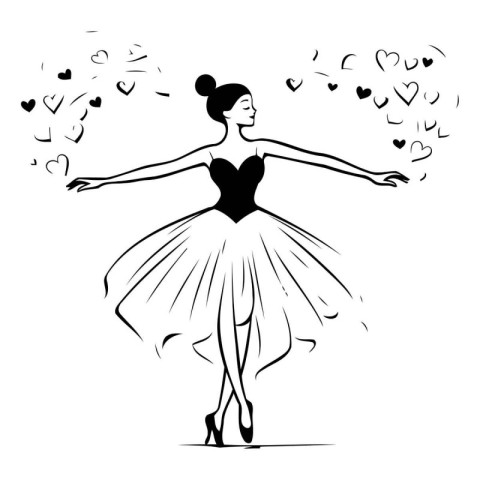 Ballerina in a beautiful dress dancing ballet. Vector illustrati