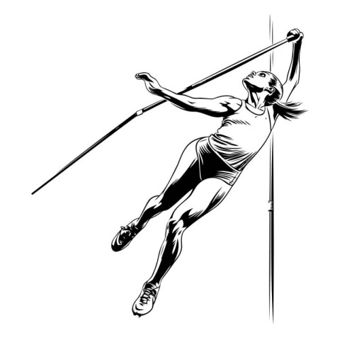 Female pole vaulter. Vector illustration of a female pole vaulte