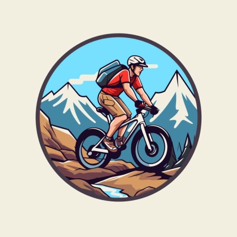 Mountain biker with backpack riding on a bike. Vector illustrati