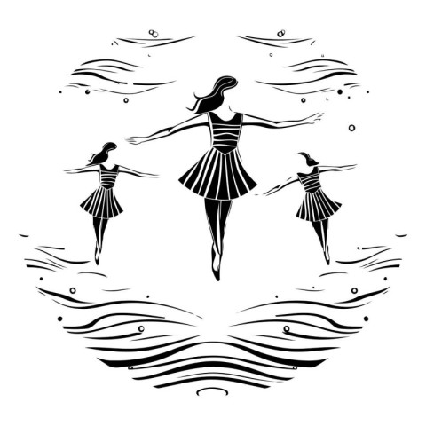 Black and white vector illustration of a silhouette of a beautif